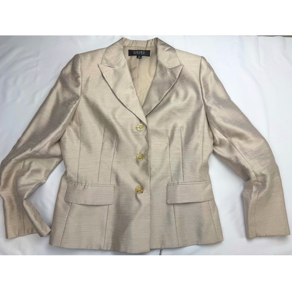 Kasper Womens Champagne Textured 3 Button Blazer Suit Jacket Size 10 work life